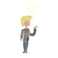 cartoon woman wearing spectacles with speech bubble N36