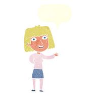 cartoon friendly woman waving with speech bubble N47