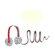 cartoon headphones with speech bubble