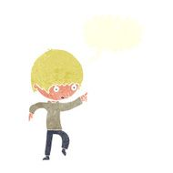 cartoon worried boy pointing with speech bubble N10