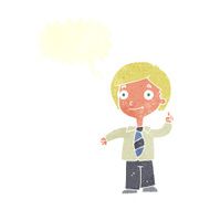cartoon school boy answering question with speech bubble N45