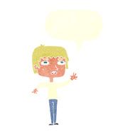 cartoon unhappy boy waving with speech bubble N6