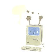 cartoon old computer with speech bubble N23