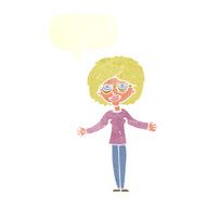 cartoon woman wearing spectacles with speech bubble N37