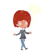cartoon confused woman with speech bubble N77