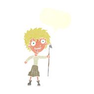 cartoon crazy woman with spear speech bubble N10