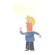 cartoon man signalling with hand speech bubble N6