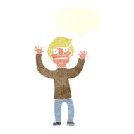 cartoon terrified man with speech bubble N200