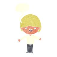 cartoon happy boy with open arms speech bubble N16