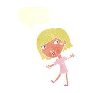 cartoon happy girl gesturing to follow with speech bubble N10