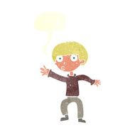 cartoon boy waving warning with speech bubble N10