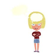 cartoon woman with folded arms imagining speech bubble N10