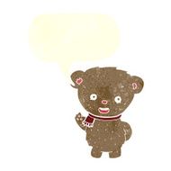 cartoon teddy bear waving with speech bubble N7