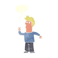 cartoon man giving peace sign with speech bubble N53