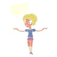 cartoon woman with arms spread wide speech bubble N10