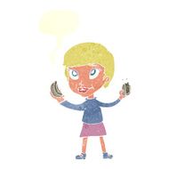cartoon woman eating hotdogs with speech bubble N9
