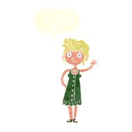 cartoon hippie woman waving with speech bubble N8