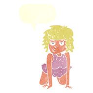 cartoon woman doing pin-up pose with speech bubble N10