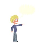 cartoon grinning boy pointing with speech bubble N10