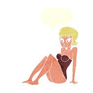 cartoon woman in swimsuit with speech bubble N10