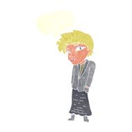 cartoon woman with hands in pockets speech bubble N10