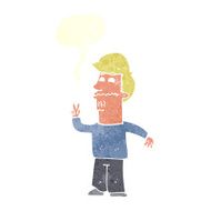 cartoon man giving peace sign with speech bubble N54