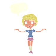 cartoon woman spreading arms with speech bubble N10