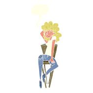 cartoon woman posing on chair with speech bubble N19