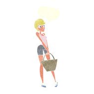 cartoon attractive woman shopping with speech bubble N10