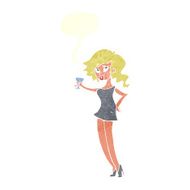cartoon woman at party with speech bubble N20