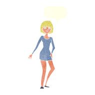 cartoon woman in dress with speech bubble N38