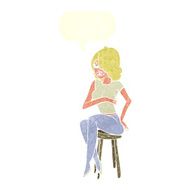 cartoon woman sitting on bar stool with speech bubble N18