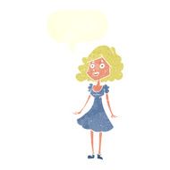 cartoon happy woman in dress with speech bubble N27