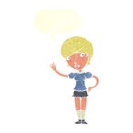 cartoon girl waving with speech bubble N28