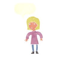cartoon cautious woman with speech bubble N10
