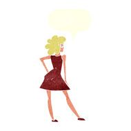 cartoon woman posing in dress with speech bubble N35