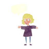 cartoon nervous woman with speech bubble N28