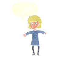 cartoon nervous woman with speech bubble N29