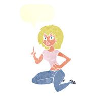 cartoon sitting woman with idea speech bubble N10