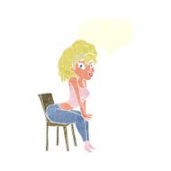 cartoon woman posing on chair with speech bubble N20