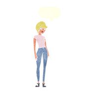 cartoon modern attractive woman with speech bubble N9