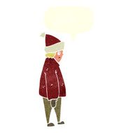 cartoon person in winter clothes with speech bubble N10