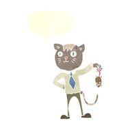 cartoon business cat with dead mouse speech bubble N9