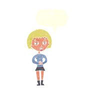 cartoon suspicious girl with speech bubble N9