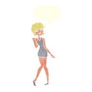 cartoon woman in cocktail dress with speech bubble N20