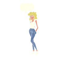 cartoon pretty woman with speech bubble N258