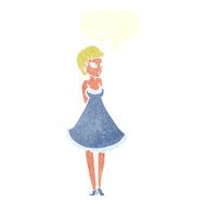cartoon pretty woman in dress with speech bubble N47