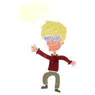 cartoon waving cool guy with speech bubble N10
