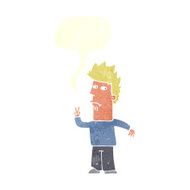 cartoon man giving peace sign with speech bubble N55