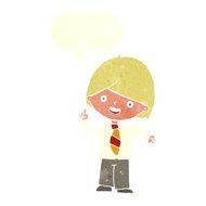 cartoon school boy answering question with speech bubble N46
